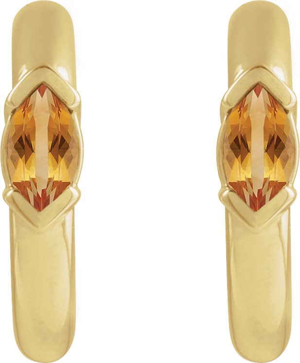 14K Gold Marquise Natural Citrine Hoop Earrings - Rose Gold - view 2