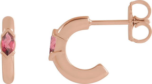 14K Gold Marquise Natural Rhodolite Garnet Hoop Earrings - Rose Gold