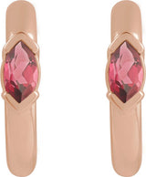 14K Gold Marquise Natural Rhodolite Garnet Hoop Earrings - Rose Gold - view 2