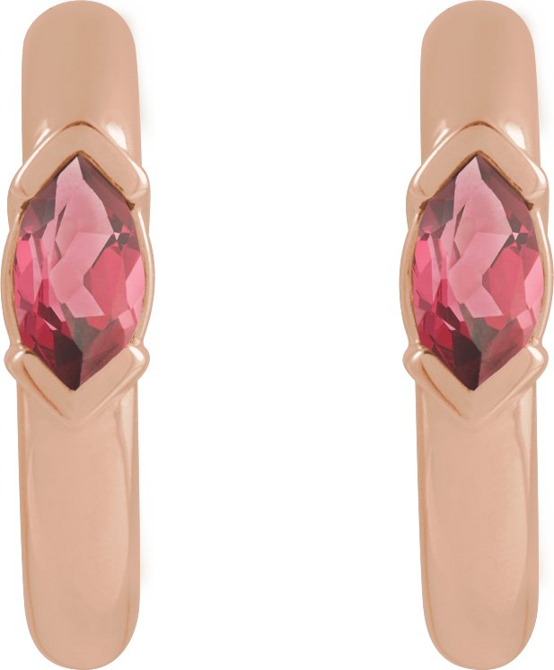 14K Gold Marquise Natural Rhodolite Garnet Hoop Earrings - Rose Gold - view 2