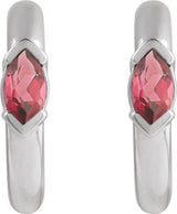 14K Gold Marquise Natural Rhodolite Garnet Hoop Earrings - White Gold - view 2