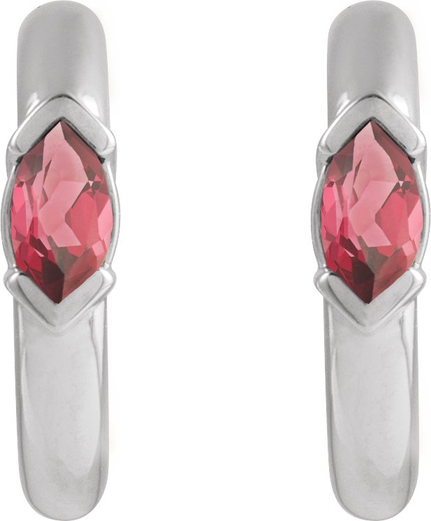 14K Gold Marquise Natural Rhodolite Garnet Hoop Earrings - White Gold - view 2