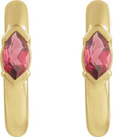14K Gold Marquise Natural Rhodolite Garnet Hoop Earrings - Yellow Gold - view 2