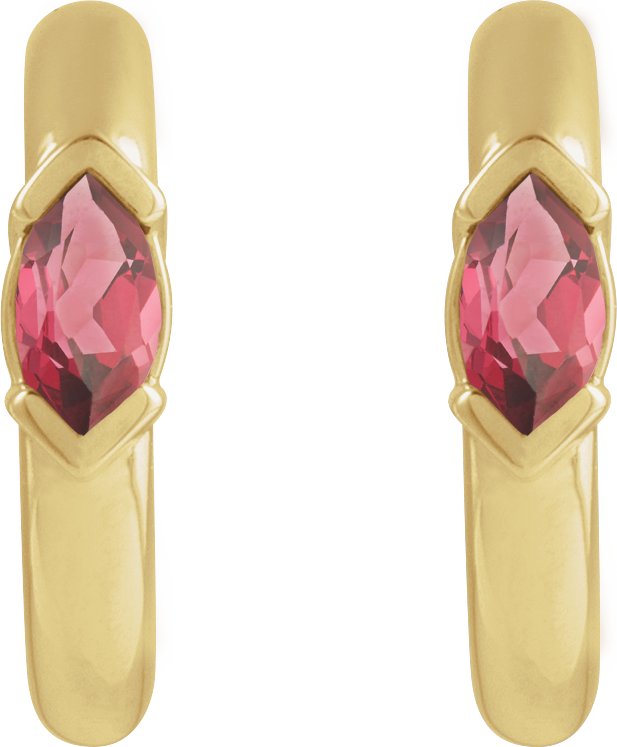 14K Gold Marquise Natural Rhodolite Garnet Hoop Earrings - Yellow Gold - view 2