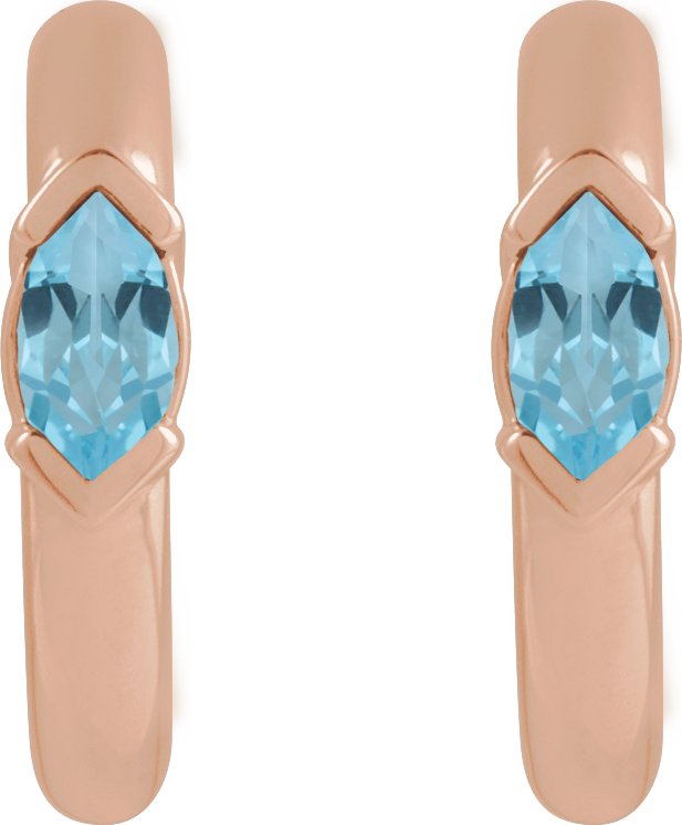 14K Gold Marquise Natural Sky Blue Topaz Hoop Earrings - Rose Gold - view 2