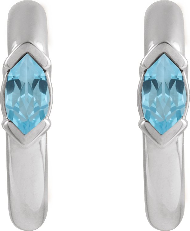 14K Gold Marquise Natural Sky Blue Topaz Hoop Earrings - White Gold - view 2