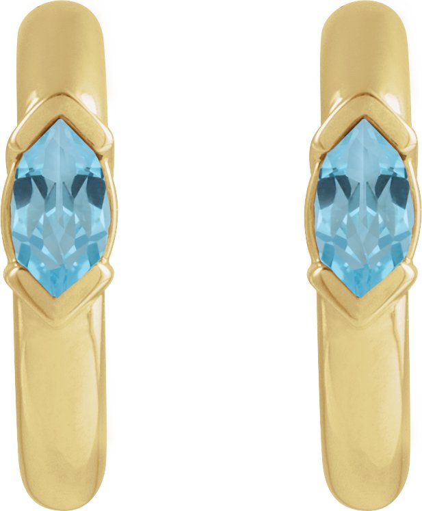 14K Gold Marquise Natural Sky Blue Topaz Hoop Earrings - Yellow Gold - view 2