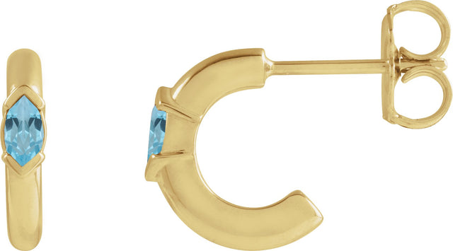 14K Gold Marquise Natural Sky Blue Topaz Hoop Earrings - Yellow Gold