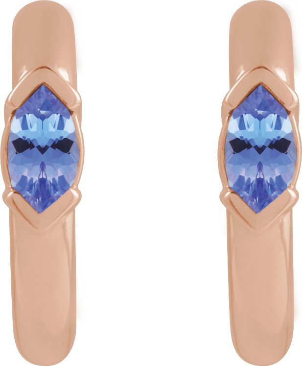 14K Gold Marquise Natural Tanzanite Hoop Earrings - Rose Gold - view 2
