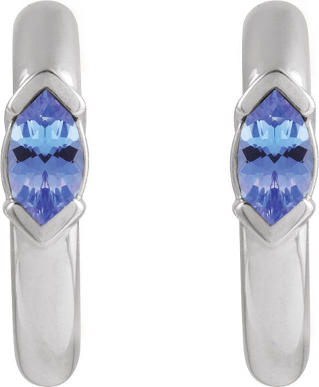 Platinum Marquise Natural Tanzanite Hoop Earrings - view 2