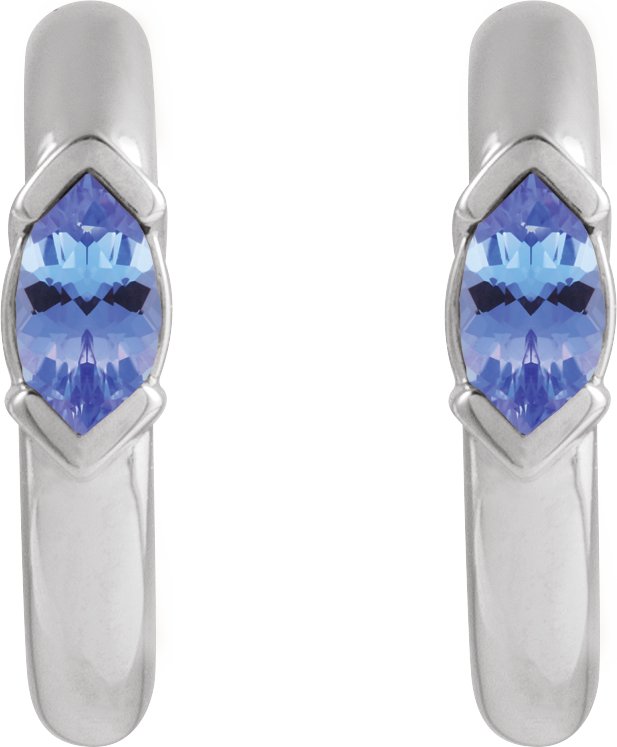 Platinum Marquise Natural Tanzanite Hoop Earrings - view 2