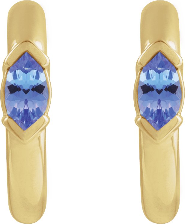 14K Gold Marquise Natural Tanzanite Hoop Earrings - Yellow Gold - view 2