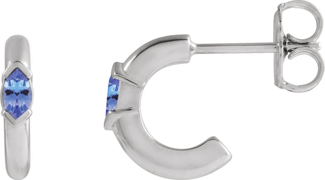 14K Gold Marquise Natural Tanzanite Hoop Earrings - White Gold