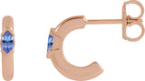 14K Gold Marquise Natural Tanzanite Hoop Earrings - Rose Gold