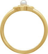 14K Gold Cultured White Seed Pearl Floral Pearl Ring - Yellow Gold - view 2