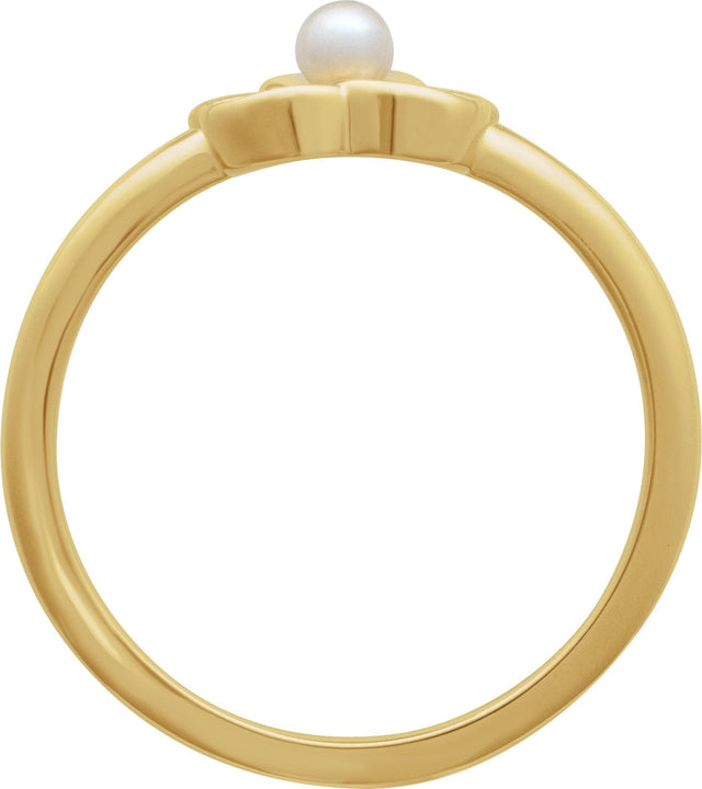 14K Gold Cultured White Seed Pearl Floral Pearl Ring - Yellow Gold - view 2