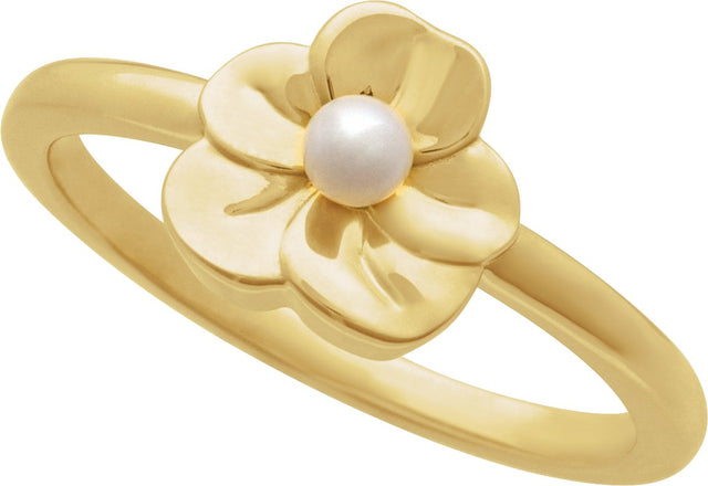 14K Gold Cultured White Seed Pearl Floral Pearl Ring - Yellow Gold - view 4