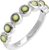 Platinum Round Natural Peridot Cabochon Ring – 3mm Stones