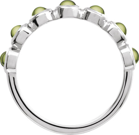 Platinum Round Natural Peridot Cabochon Ring – 3mm Stones - view 2
