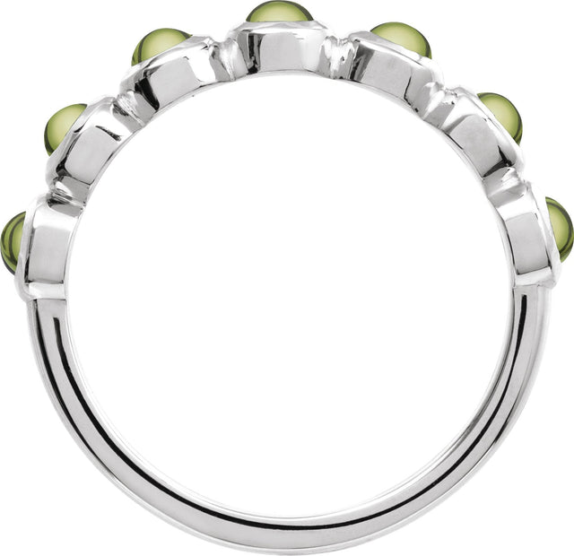 14K Gold Round Natural Peridot Cabochon Ring – 3mm Stones - White Gold - view 2