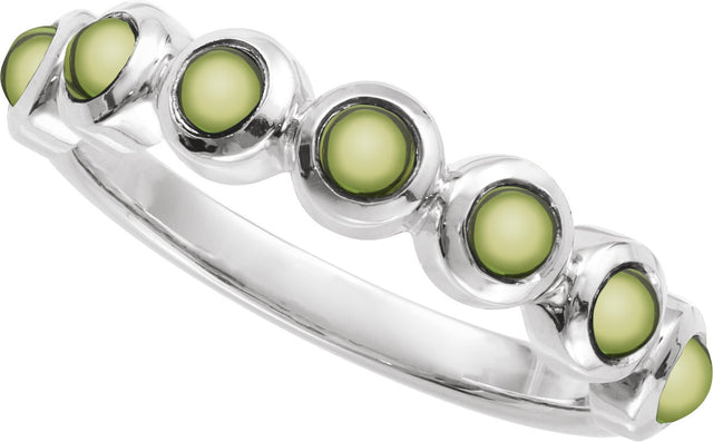 14K Gold Round Natural Peridot Cabochon Ring – 3mm Stones - White Gold - view 4