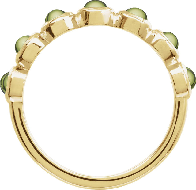 14K Gold Round Natural Peridot Cabochon Ring – 3mm Stones - Yellow Gold - view 2