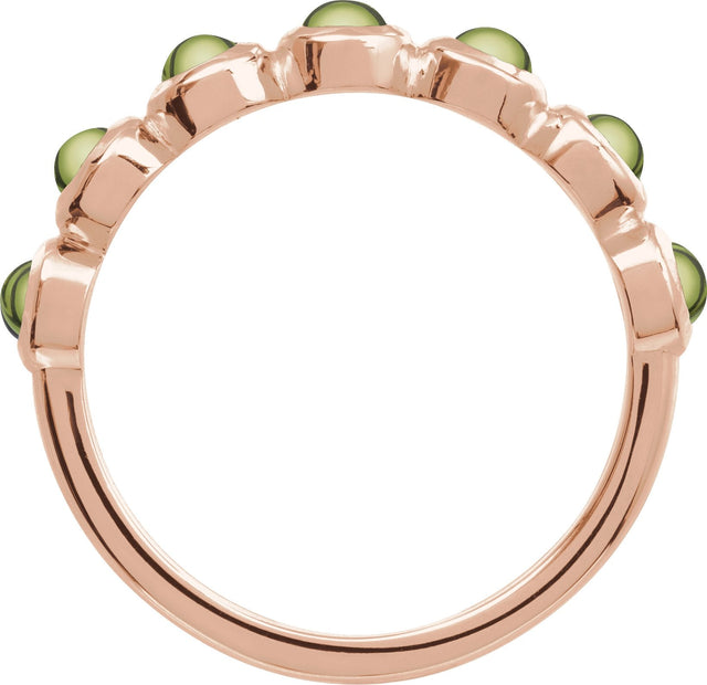 14K Gold Round Natural Peridot Cabochon Ring – 3mm Stones - Rose Gold - view 2