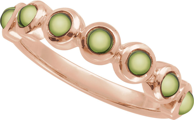 14K Gold Round Natural Peridot Cabochon Ring – 3mm Stones - Rose Gold - view 4