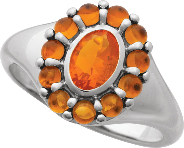 Platinum Oval Natural Mexican Fire Opal & Natural Citrine Halo-Style Ring - view 4