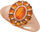 14K Gold Oval Natural Mexican Fire Opal & Natural Citrine Halo-Style Ring - Rose Gold - view 4