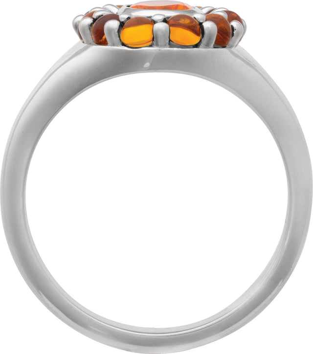 Platinum Oval Natural Mexican Fire Opal & Natural Citrine Halo-Style Ring - view 2