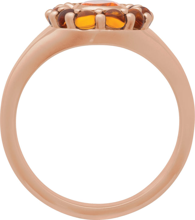 14K Gold Oval Natural Mexican Fire Opal & Natural Citrine Halo-Style Ring - Rose Gold - view 2