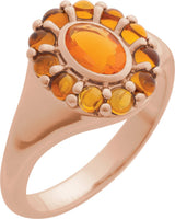 14K Gold Oval Natural Mexican Fire Opal & Natural Citrine Halo-Style Ring - Rose Gold