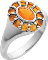 14K Gold Oval Natural Mexican Fire Opal & Natural Citrine Halo-Style Ring - White Gold