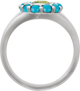 Platinum Oval Natural Peridot & Natural Turquoise Halo-Style Ring - view 2