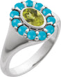 14K Gold Oval Natural Peridot & Natural Turquoise Halo-Style Ring - White Gold