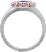 Platinum Oval Natural Amethyst & Natural Rhodolite Garnet Halo-Style Ring - view 2
