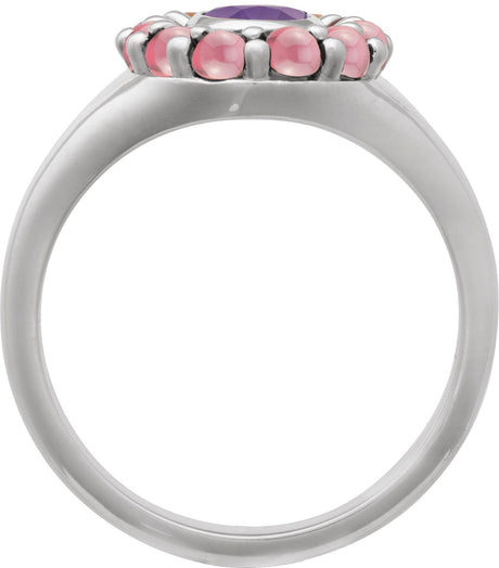 Platinum Oval Natural Amethyst & Natural Rhodolite Garnet Halo-Style Ring - view 2