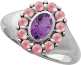 Platinum Oval Natural Amethyst & Natural Rhodolite Garnet Halo-Style Ring - view 4