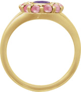 14K Gold Oval Natural Amethyst & Natural Rhodolite Garnet Halo-Style Ring - Yellow Gold - view 2