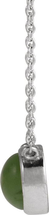 Platinum Round Natural Nephrite Jade Cabochon Solitaire Necklace - view 2