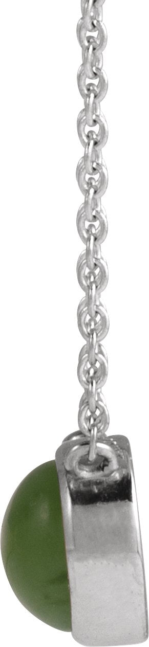Platinum Round Natural Nephrite Jade Cabochon Solitaire Necklace - view 2