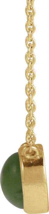 14K Gold Round Natural Nephrite Jade Cabochon Solitaire Necklace - Yellow Gold - view 2