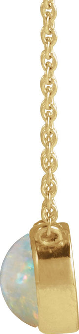 14K Gold Round Natural White Opal Cabochon Solitaire Necklace - Yellow Gold - view 2
