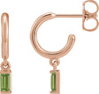 14K Gold Straight Baguette Natural Peridot Accented Hoop Earrings – 4x2mm - Rose Gold
