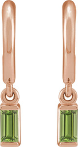 14K Gold Straight Baguette Natural Peridot Accented Hoop Earrings – 4x2mm - Rose Gold - view 2
