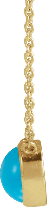14K Gold Round Natural Turquoise Cabochon Solitaire Necklace - Yellow Gold - view 2