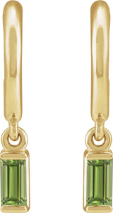 14K Gold Straight Baguette Natural Peridot Accented Hoop Earrings – 4x2mm - Yellow Gold - view 2