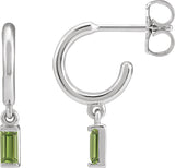Platinum Straight Baguette Natural Peridot Accented Hoop Earrings – 4x2mm