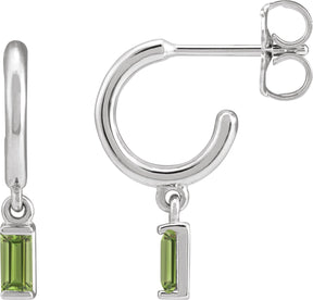 Platinum Straight Baguette Natural Peridot Accented Hoop Earrings – 4x2mm